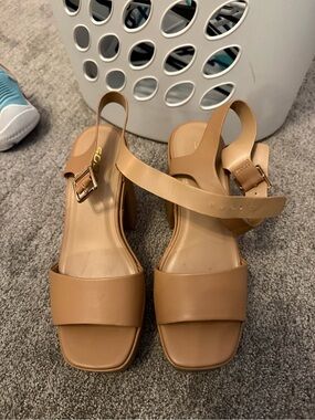 Soda Tan Block Heel Slingback Sandals